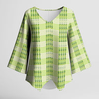 Aloha Hawaii Pakalana Pikake Lei Kimono Sleeve Blouse Palaka Inspired Hawaiian-plaid Pastel Green