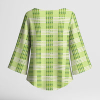 Aloha Hawaii Pakalana Pikake Lei Kimono Sleeve Blouse Palaka Inspired Hawaiian-plaid Pastel Green