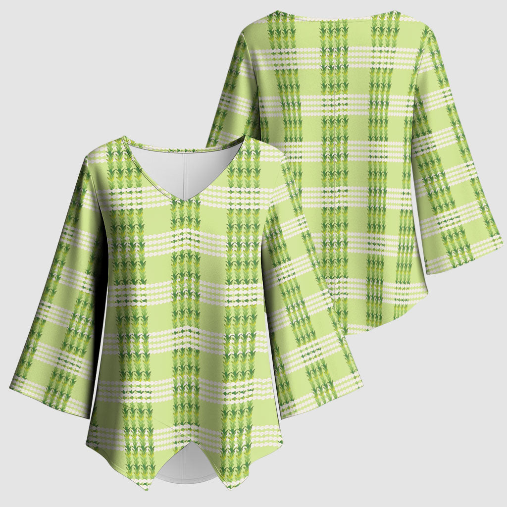 Aloha Hawaii Pakalana Pikake Lei Kimono Sleeve Blouse Palaka Inspired Hawaiian-plaid Pastel Green