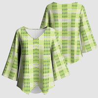 Aloha Hawaii Pakalana Pikake Lei Kimono Sleeve Blouse Palaka Inspired Hawaiian-plaid Pastel Green