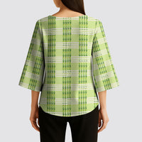 Aloha Hawaii Pakalana Pikake Lei Kimono Sleeve Blouse Palaka Inspired Hawaiian-plaid Pastel Green