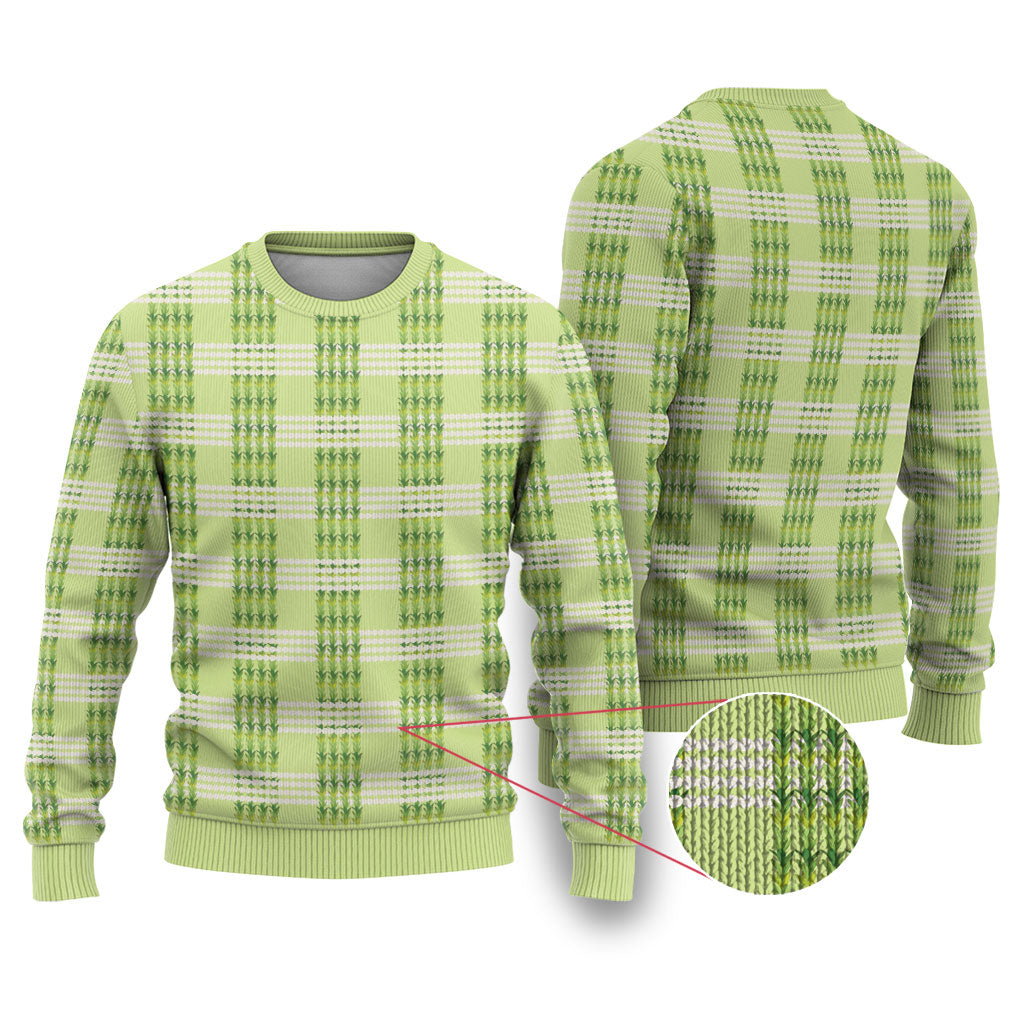 Aloha Hawaii Pakalana Pikake Lei Ugly Christmas Sweater Palaka Inspired Hawaiian-plaid Pastel Green