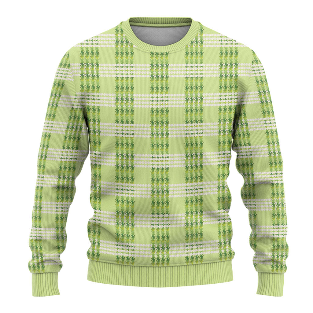Aloha Hawaii Pakalana Pikake Lei Ugly Christmas Sweater Palaka Inspired Hawaiian-plaid Pastel Green