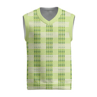 Aloha Hawaii Pakalana Pikake Lei Christmas Knitted V-Neck Vest Palaka Inspired Hawaiian-plaid Pastel Green