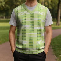 Aloha Hawaii Pakalana Pikake Lei Christmas Knitted V-Neck Vest Palaka Inspired Hawaiian-plaid Pastel Green