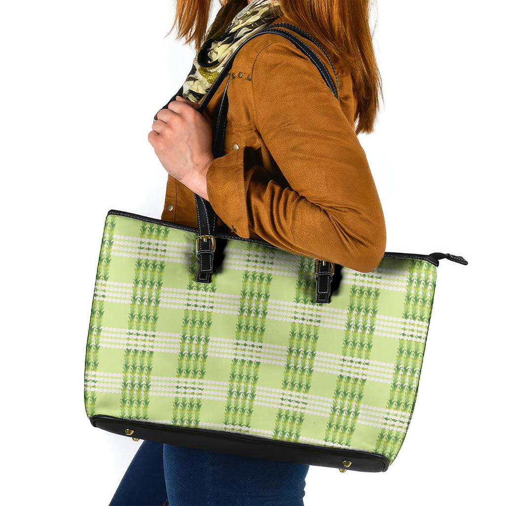 Aloha Hawaii Pakalana Pikake Lei Leather Tote Bag Palaka Inspired Hawaiian-plaid Pastel Green