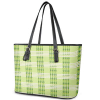 Aloha Hawaii Pakalana Pikake Lei Leather Tote Bag Palaka Inspired Hawaiian-plaid Pastel Green