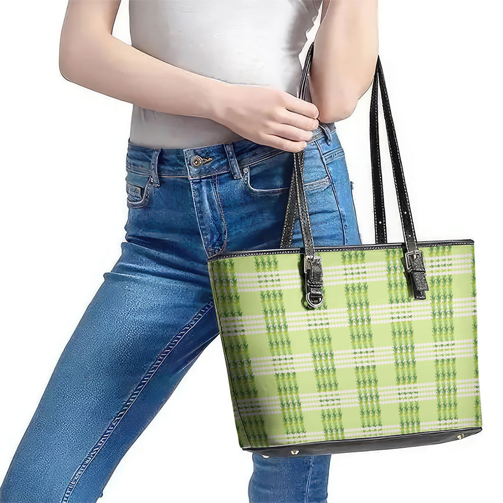 Aloha Hawaii Pakalana Pikake Lei Leather Tote Bag Palaka Inspired Hawaiian-plaid Pastel Green