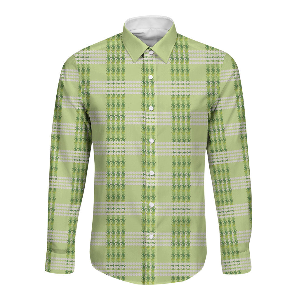Aloha Hawaii Pakalana Pikake Lei Long Sleeve Button Shirt Palaka Inspired Hawaiian-plaid Pastel Green