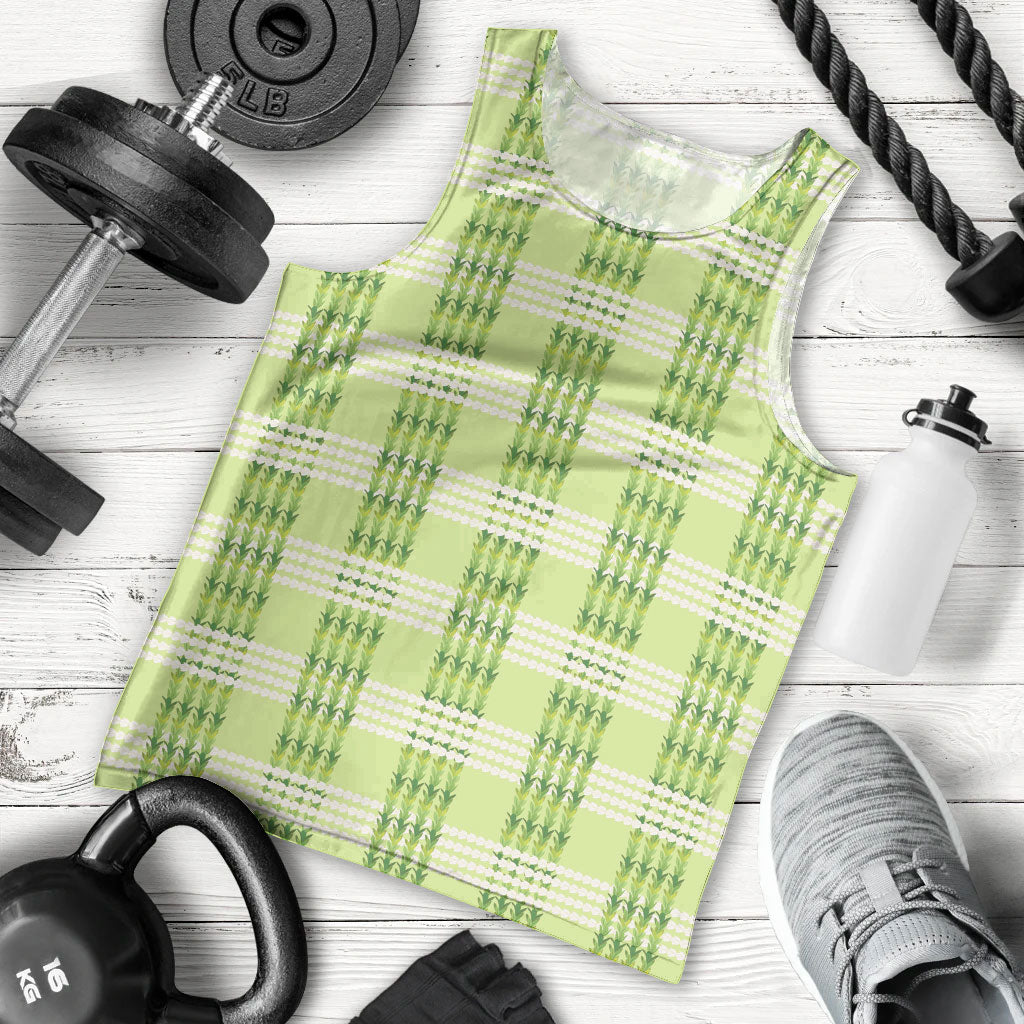 Aloha Hawaii Pakalana Pikake Lei Men Tank Top Palaka Inspired Hawaiian-plaid Pastel Green