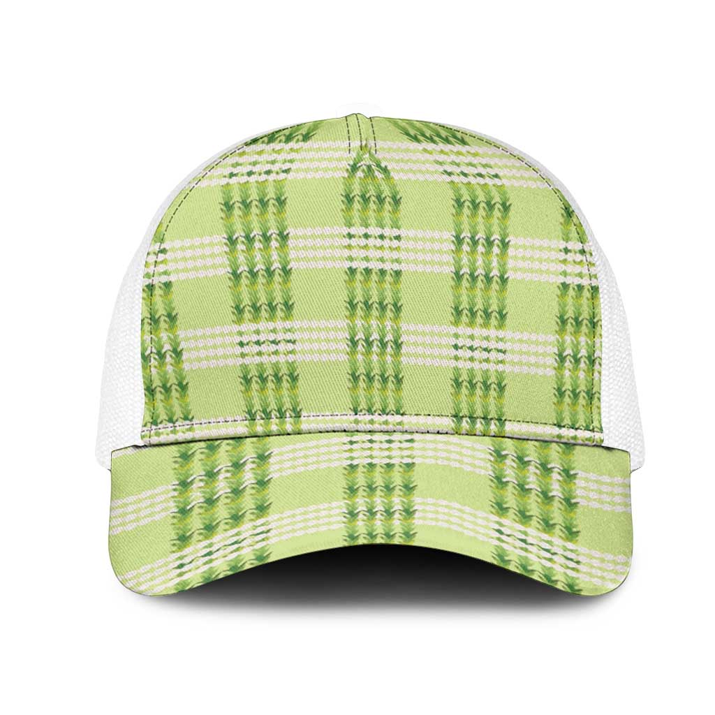 Aloha Hawaii Pakalana Pikake Lei Mesh Trucker Cap Palaka Inspired Hawaiian-plaid Pastel Green