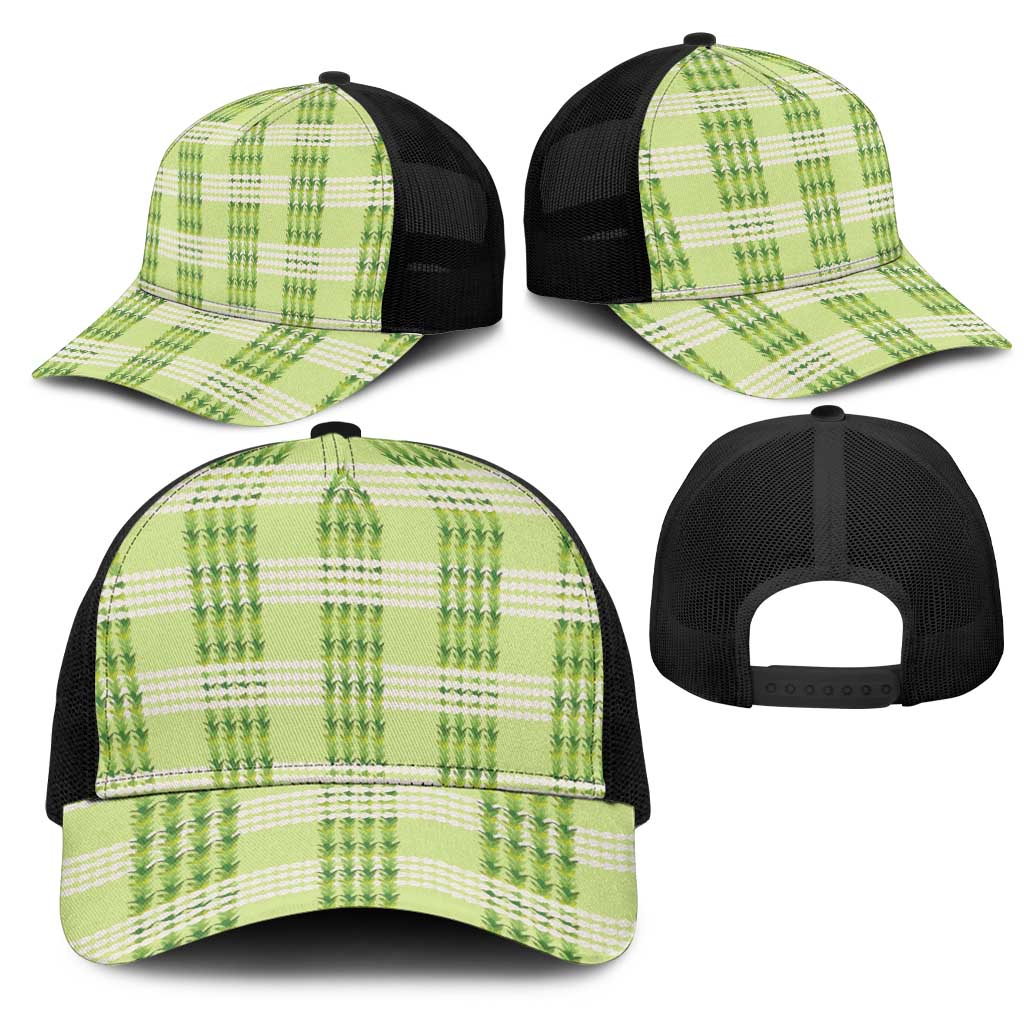 Aloha Hawaii Pakalana Pikake Lei Mesh Trucker Cap Palaka Inspired Hawaiian-plaid Pastel Green