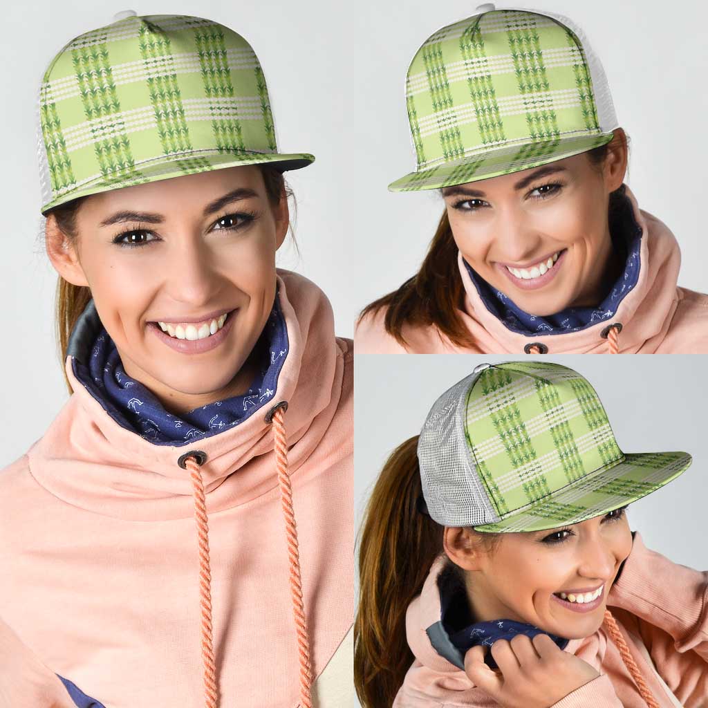 Aloha Hawaii Pakalana Pikake Lei Mesh Trucker Cap Palaka Inspired Hawaiian-plaid Pastel Green