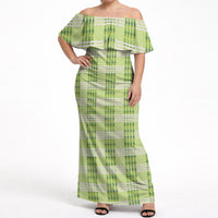 Aloha Hawaii Pakalana Pikake Lei Off Shoulder Maxi Dress Palaka Inspired Hawaiian-plaid Pastel Green