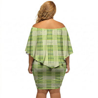 Aloha Hawaii Pakalana Pikake Lei Off Shoulder Short Dress Palaka Inspired Hawaiian-plaid Pastel Green