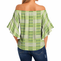 Aloha Hawaii Pakalana Pikake Lei Off Shoulder Wrap Waist Top Palaka Inspired Hawaiian-plaid Pastel Green