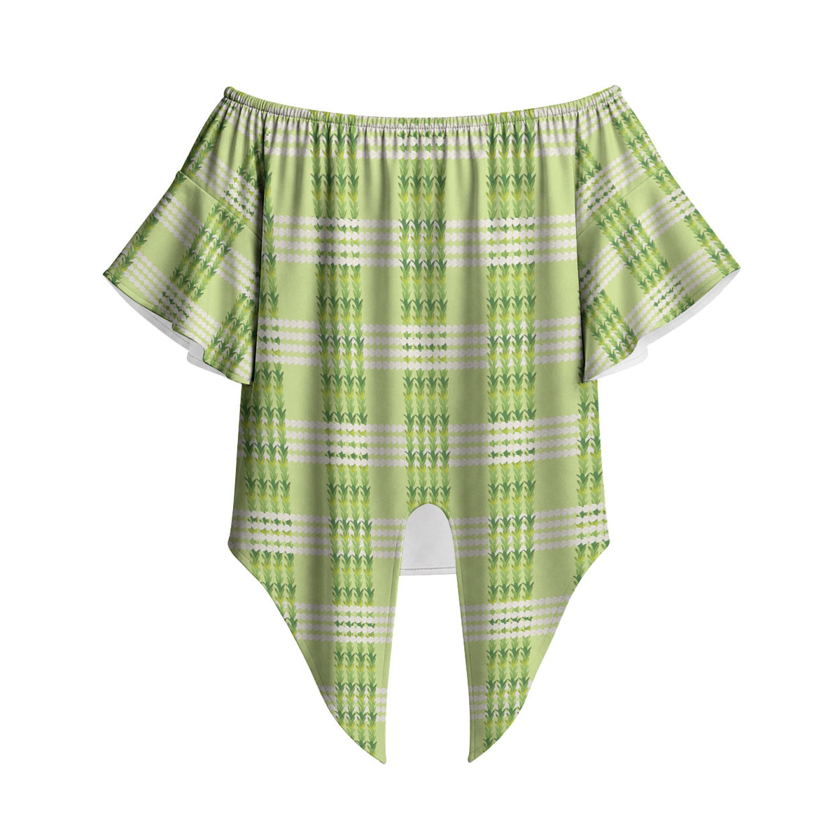 Aloha Hawaii Pakalana Pikake Lei Off Shoulder Wrap Waist Top Palaka Inspired Hawaiian-plaid Pastel Green