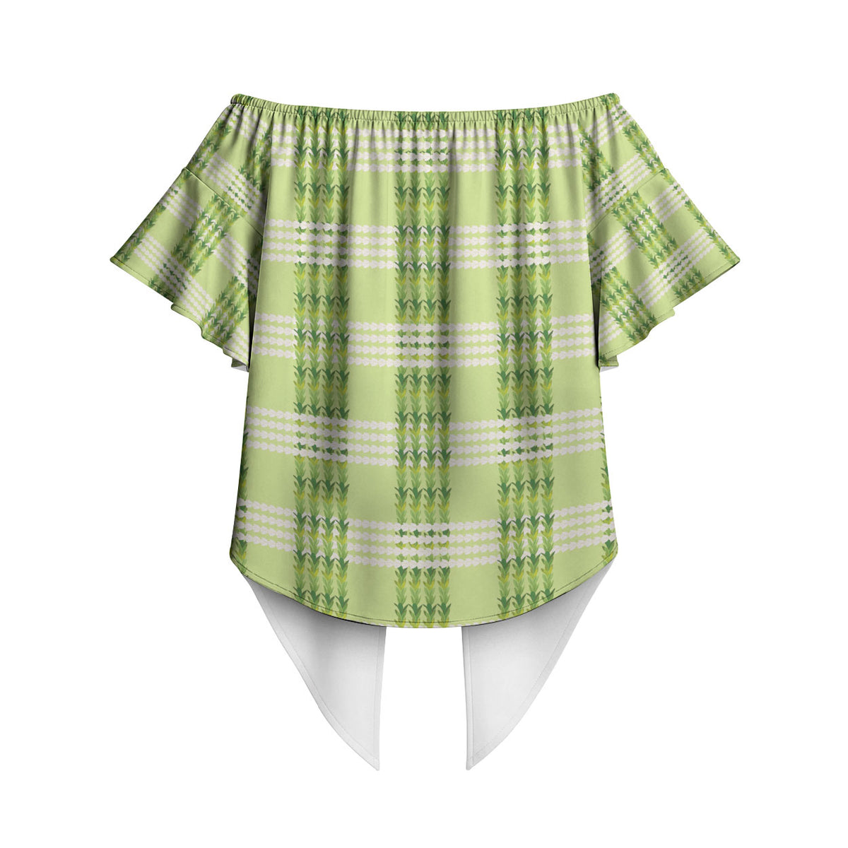 Aloha Hawaii Pakalana Pikake Lei Off Shoulder Wrap Waist Top Palaka Inspired Hawaiian-plaid Pastel Green