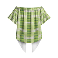 Aloha Hawaii Pakalana Pikake Lei Off Shoulder Wrap Waist Top Palaka Inspired Hawaiian-plaid Pastel Green