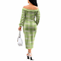 Aloha Hawaii Pakalana Pikake Lei Off The Shoulder Long Sleeve Dress Palaka Inspired Hawaiian-plaid Pastel Green