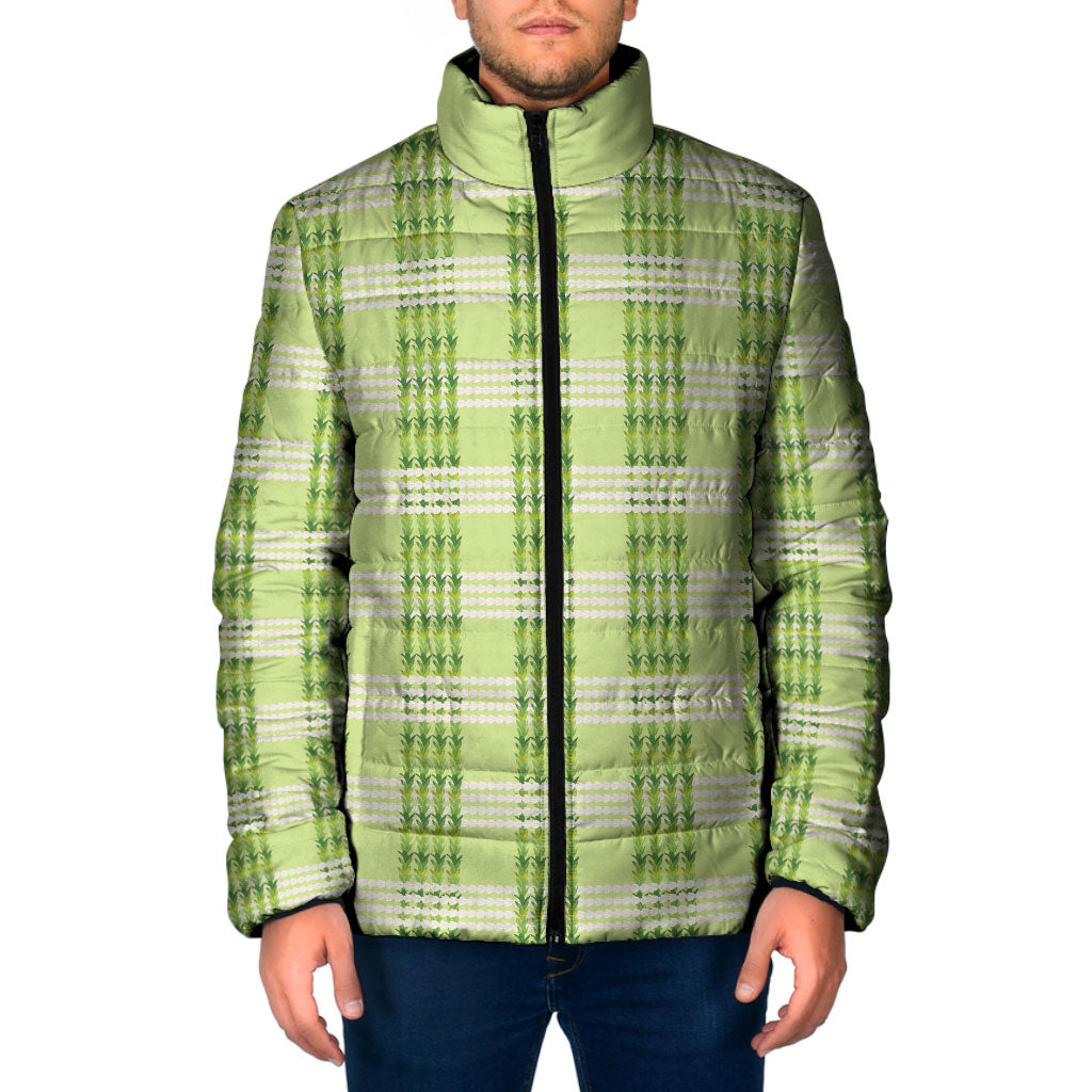 Aloha Hawaii Pakalana Pikake Lei Padded Jacket Palaka Inspired Hawaiian-plaid Pastel Green LT14 Men Green - Polynesian Pride