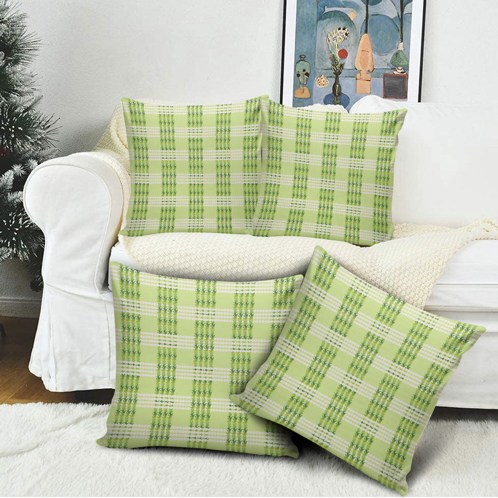 Aloha Hawaii Pakalana Pikake Lei Pillow Cover Palaka Inspired Hawaiian-plaid Pastel Green