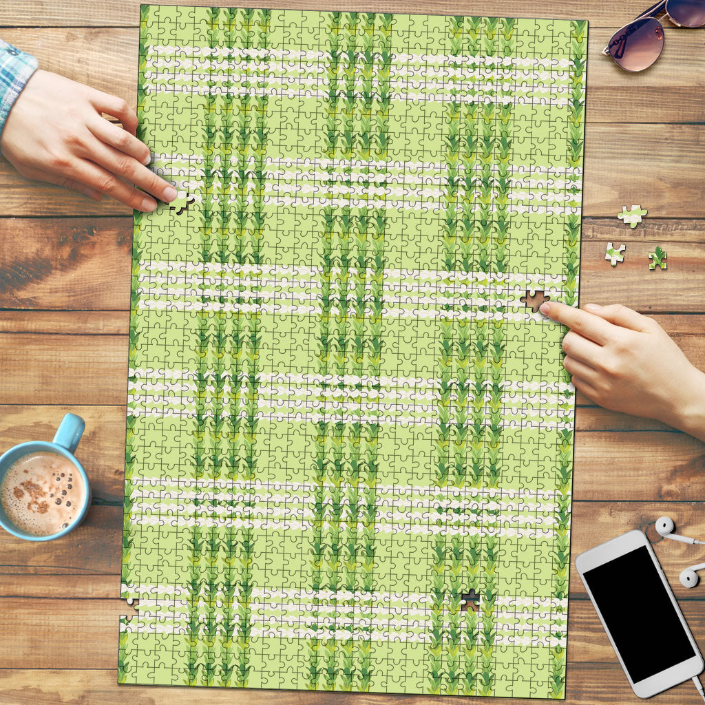 Aloha Hawaii Pakalana Pikake Lei Puzzle Palaka Inspired Hawaiian-plaid Pastel Green LT14 Green - Polynesian Pride