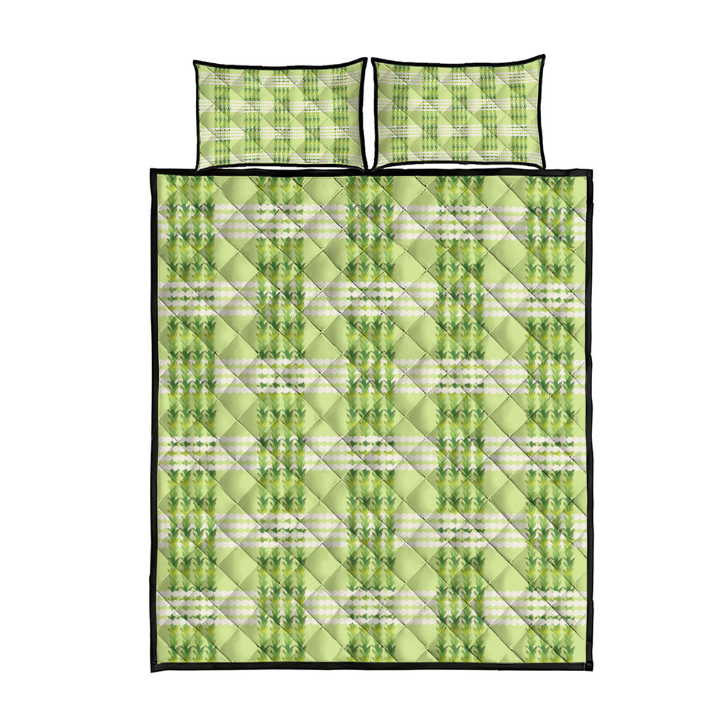 Aloha Hawaii Pakalana Pikake Lei Quilt Bed Set Palaka Inspired Hawaiian-plaid Pastel Green