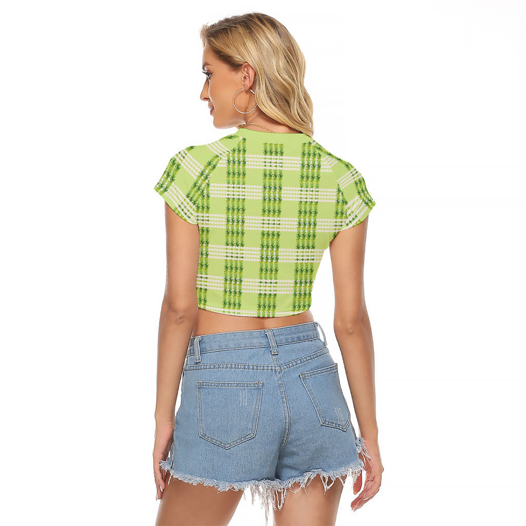 Aloha Hawaii Pakalana Pikake Lei Raglan Cropped T Shirt Palaka Inspired Hawaiian-plaid Pastel Green