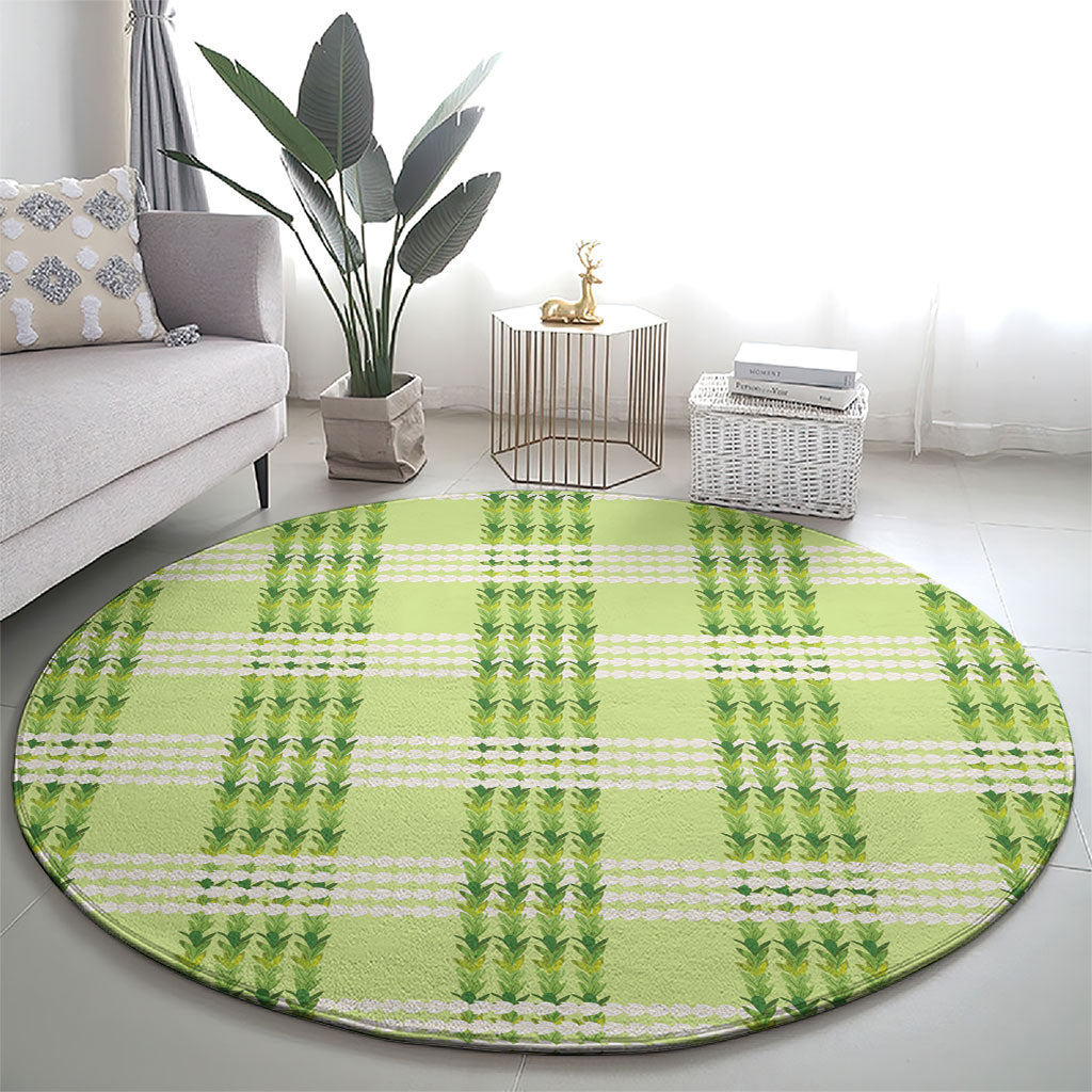 Aloha Hawaii Pakalana Pikake Lei Round Carpet Palaka Inspired Hawaiian-plaid Pastel Green