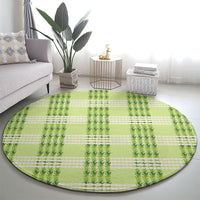 Aloha Hawaii Pakalana Pikake Lei Round Carpet Palaka Inspired Hawaiian-plaid Pastel Green