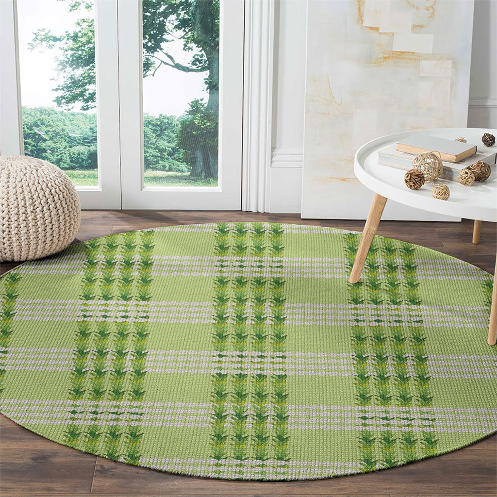 Aloha Hawaii Pakalana Pikake Lei Round Carpet Palaka Inspired Hawaiian-plaid Pastel Green