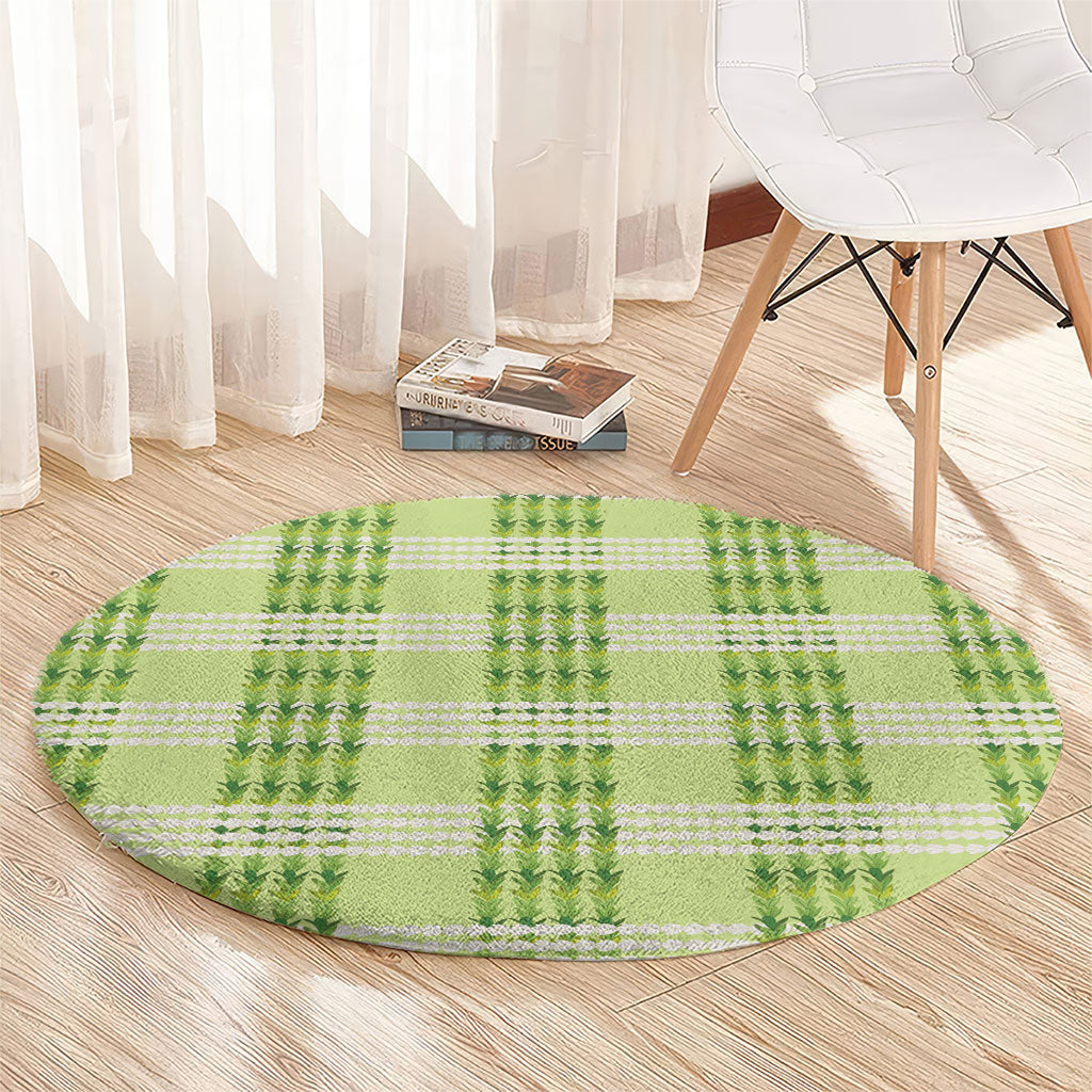 Aloha Hawaii Pakalana Pikake Lei Round Carpet Palaka Inspired Hawaiian-plaid Pastel Green