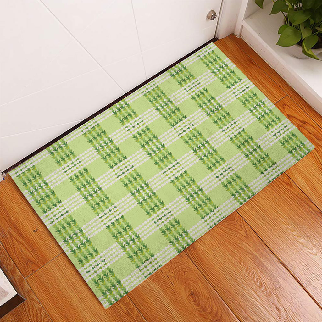 Aloha Hawaii Pakalana Pikake Lei Rubber Doormat Palaka Inspired Hawaiian-plaid Pastel Green