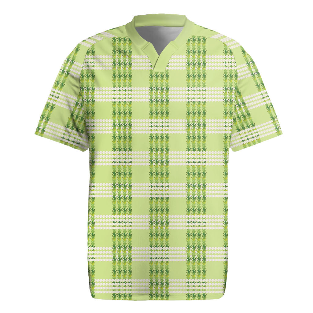 Aloha Hawaii Pakalana Pikake Lei Rugby Jersey Palaka Inspired Hawaiian-plaid Pastel Green