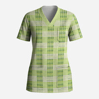 Aloha Hawaii Pakalana Pikake Lei Scrub Top Palaka Inspired Hawaiian-plaid Pastel Green