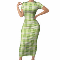 Aloha Hawaii Pakalana Pikake Lei Short Sleeve Bodycon Dress Palaka Inspired Hawaiian-plaid Pastel Green