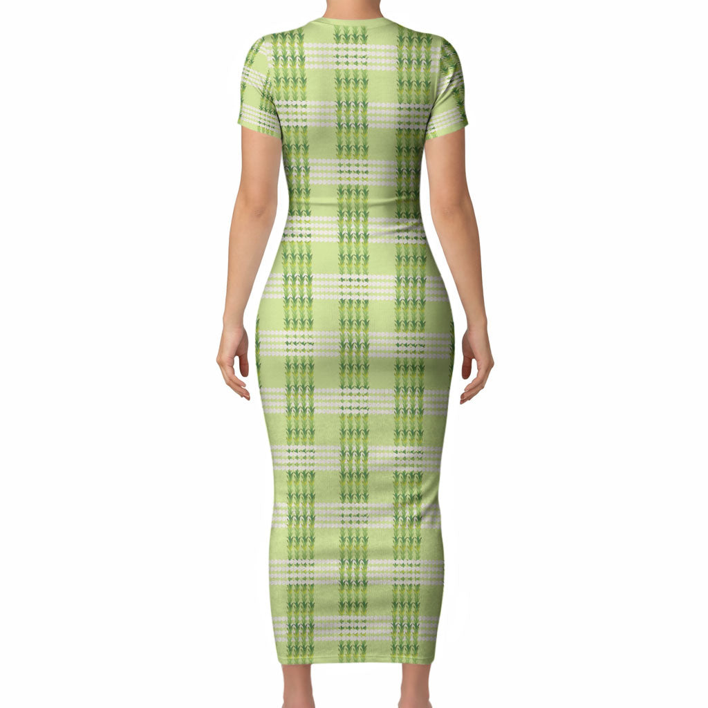 Aloha Hawaii Pakalana Pikake Lei Short Sleeve Bodycon Dress Palaka Inspired Hawaiian-plaid Pastel Green