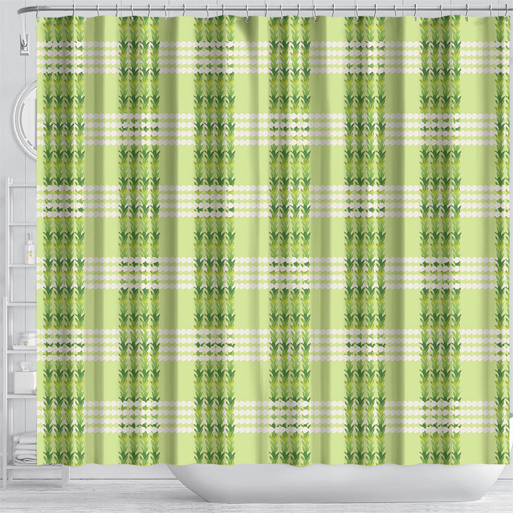 Aloha Hawaii Pakalana Pikake Lei Shower Curtain Palaka Inspired Hawaiian-plaid Pastel Green