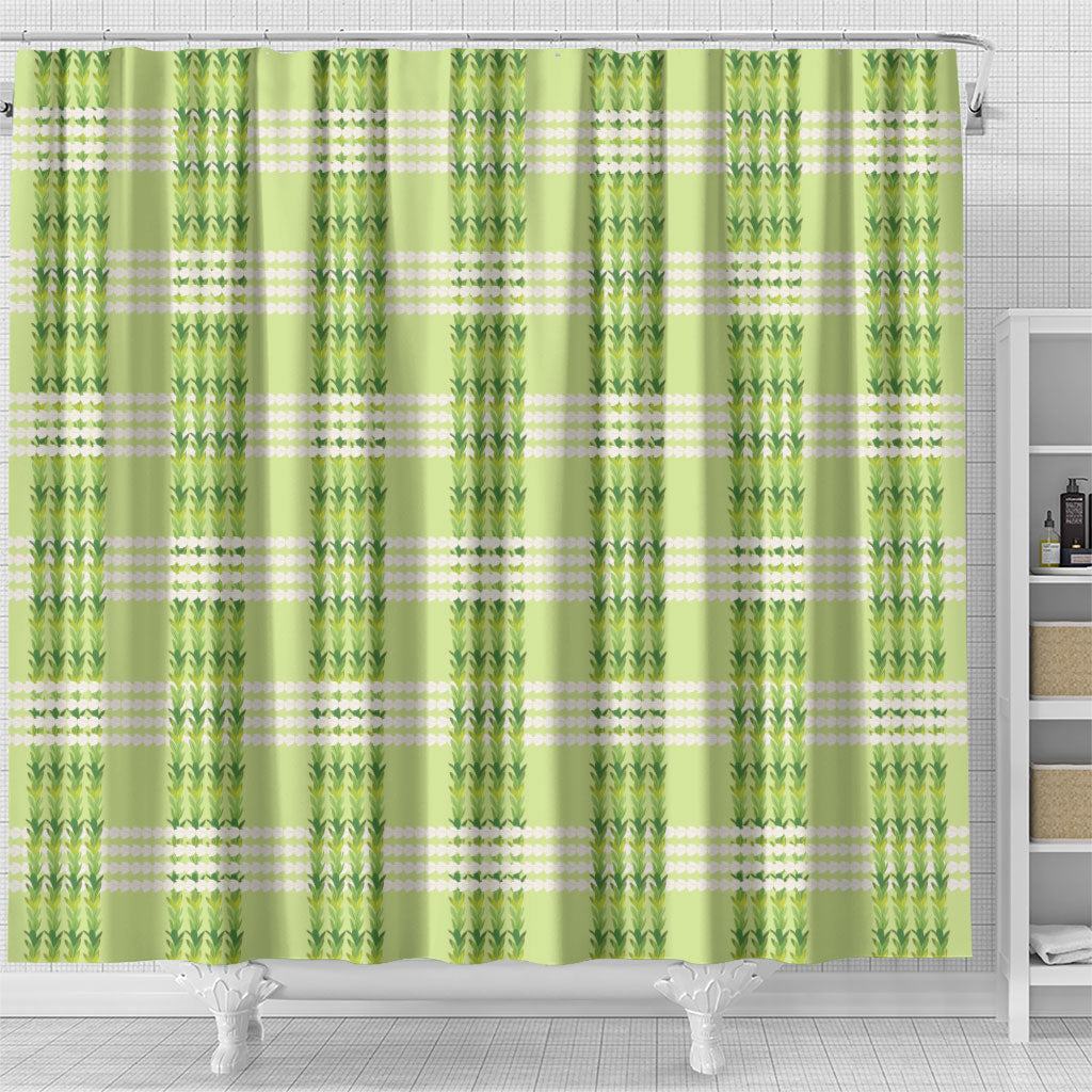 Aloha Hawaii Pakalana Pikake Lei Shower Curtain Palaka Inspired Hawaiian-plaid Pastel Green