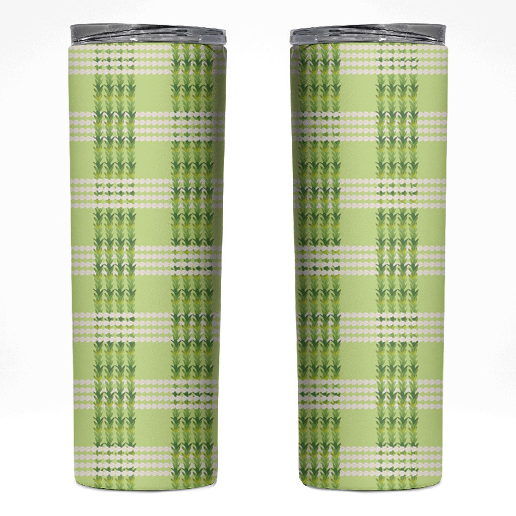 Aloha Hawaii Pakalana Pikake Lei Skinny Tumbler Palaka Inspired Hawaiian-plaid Pastel Green