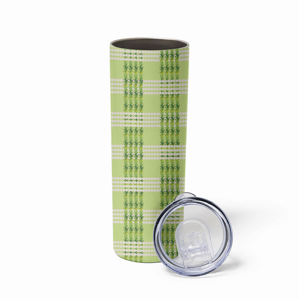 Aloha Hawaii Pakalana Pikake Lei Skinny Tumbler Palaka Inspired Hawaiian-plaid Pastel Green