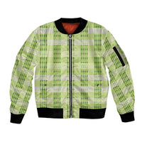 Aloha Hawaii Pakalana Pikake Lei Sleeve Zip Bomber Jacket Palaka Inspired Hawaiian-plaid Pastel Green