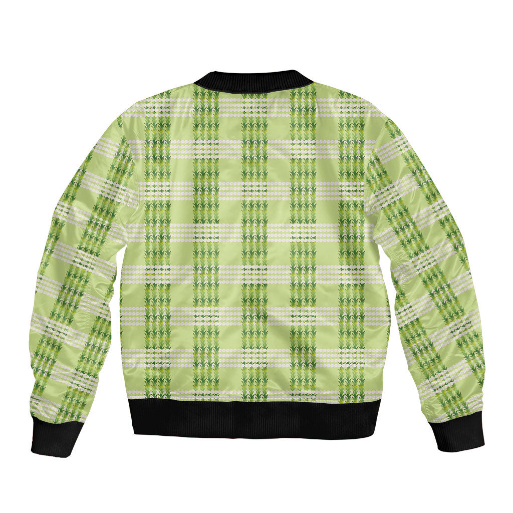 Aloha Hawaii Pakalana Pikake Lei Sleeve Zip Bomber Jacket Palaka Inspired Hawaiian-plaid Pastel Green