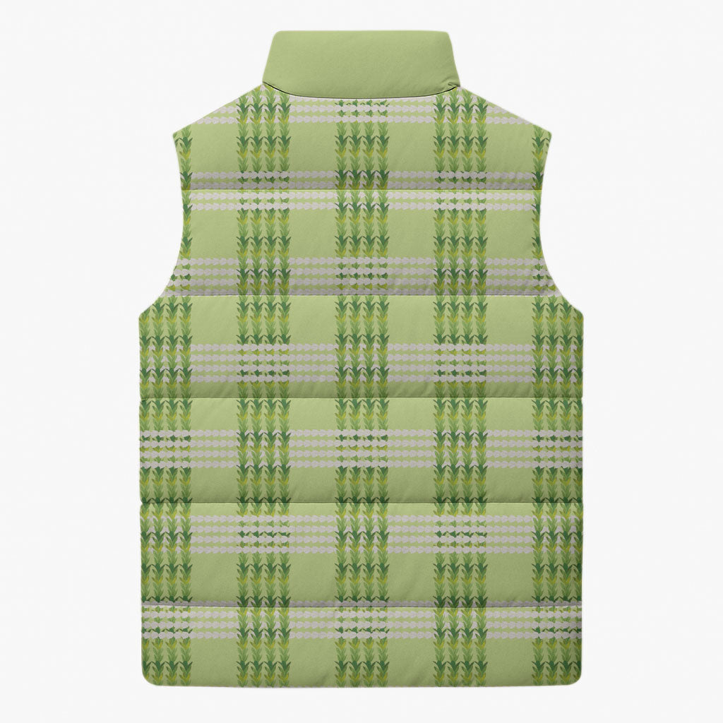 Aloha Hawaii Pakalana Pikake Lei Sleeveless Puffer Jacket Palaka Inspired Hawaiian-plaid Pastel Green