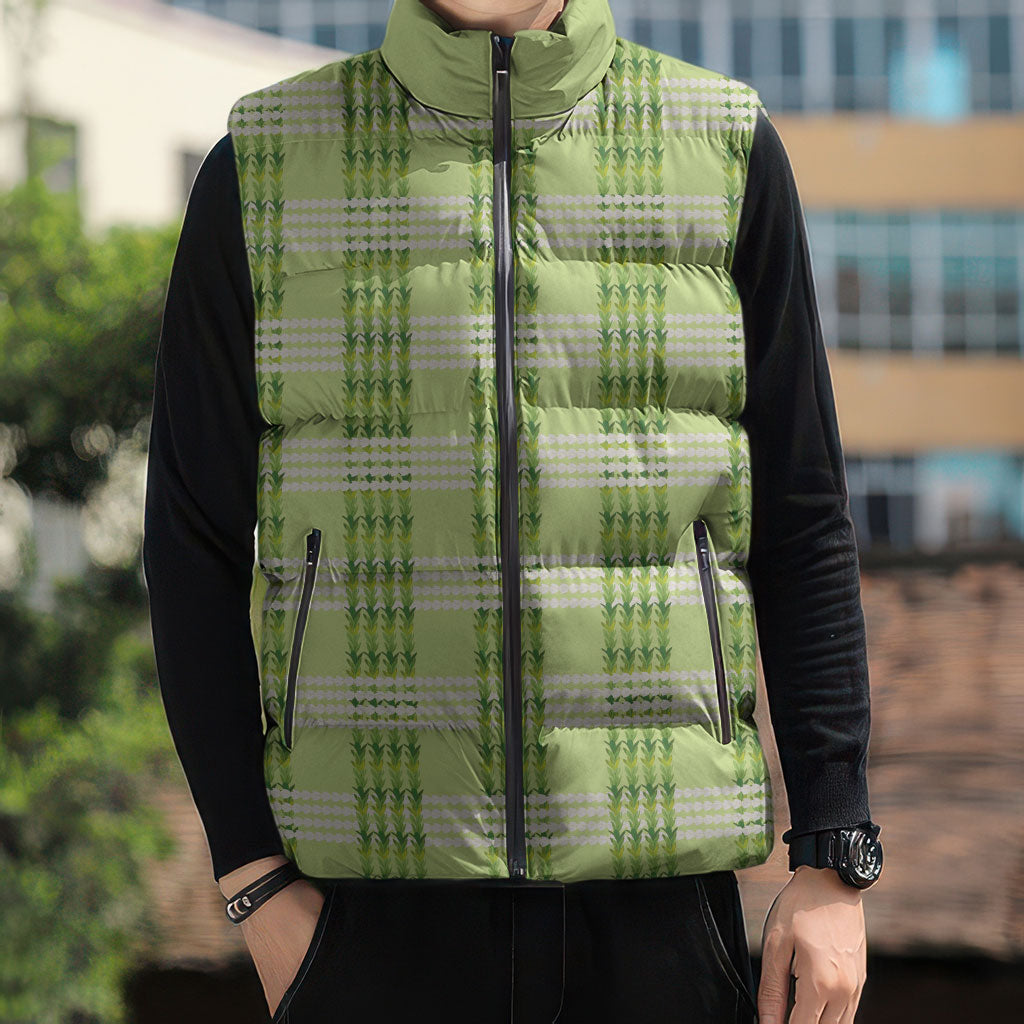 Aloha Hawaii Pakalana Pikake Lei Sleeveless Puffer Jacket Palaka Inspired Hawaiian-plaid Pastel Green