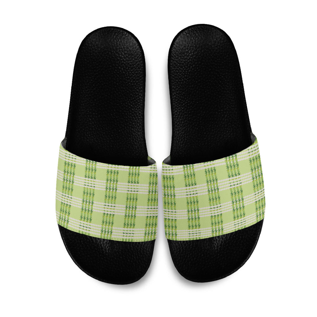 Aloha Hawaii Pakalana Pikake Lei Slide Sandals Palaka Inspired Hawaiian-plaid Pastel Green