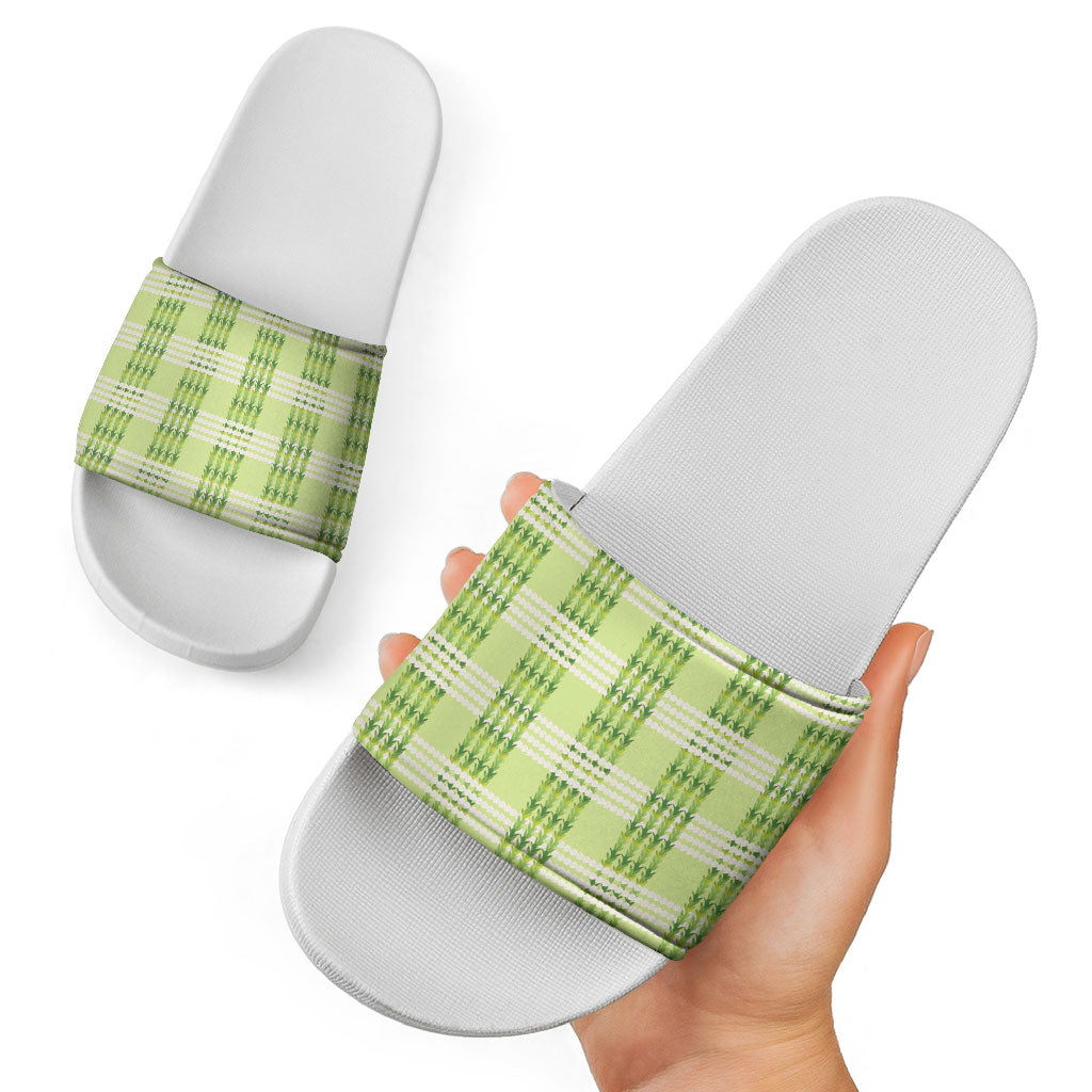 Aloha Hawaii Pakalana Pikake Lei Slide Sandals Palaka Inspired Hawaiian-plaid Pastel Green