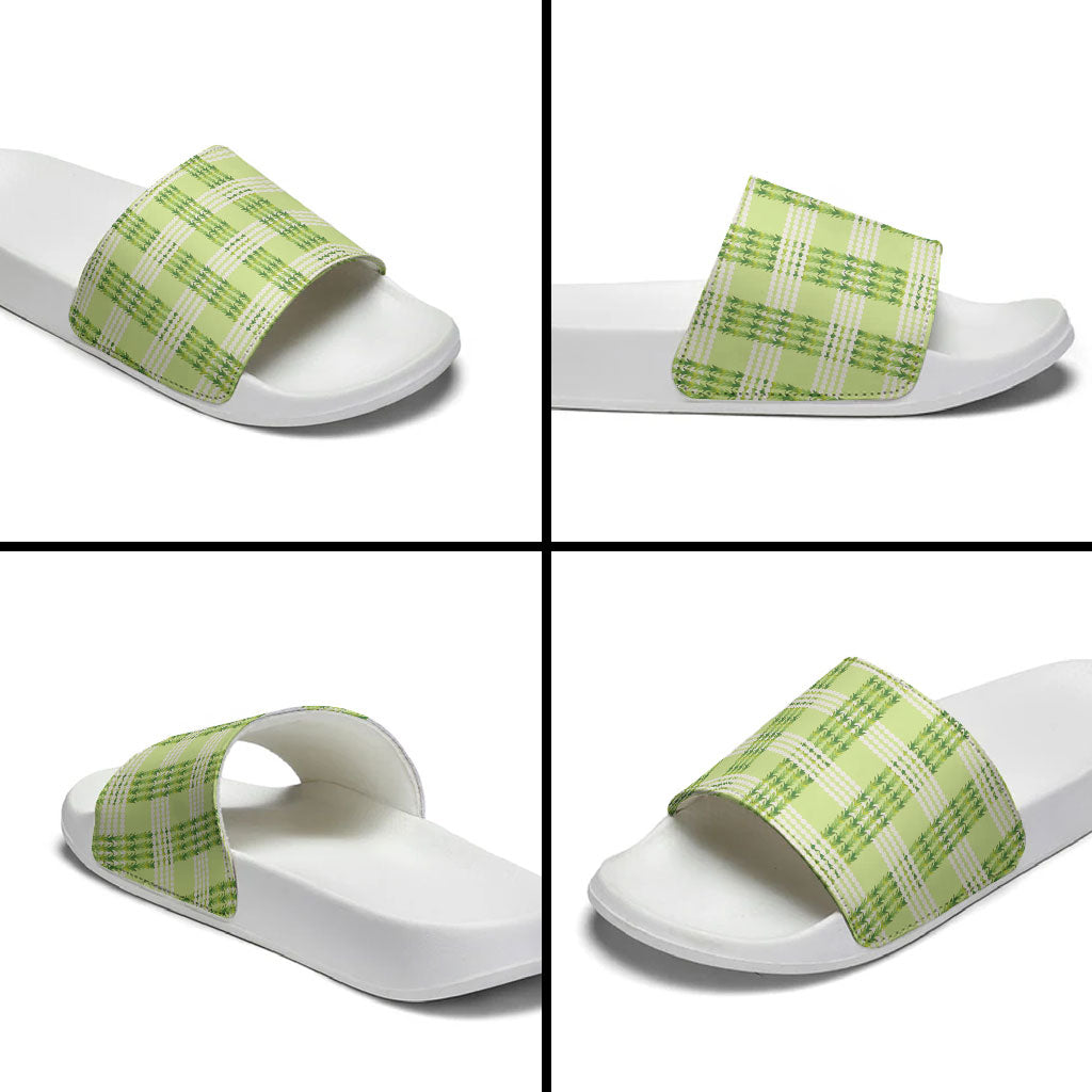 Aloha Hawaii Pakalana Pikake Lei Slide Sandals Palaka Inspired Hawaiian-plaid Pastel Green