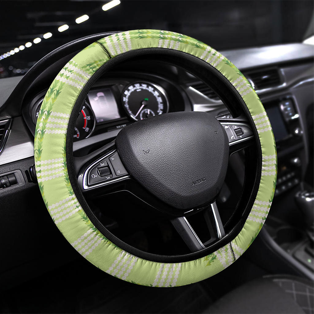 Aloha Hawaii Pakalana Pikake Lei Steering Wheel Cover Palaka Inspired Hawaiian-plaid Pastel Green